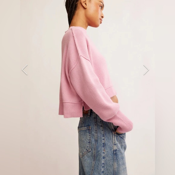 Free People Pink Cropped Crew Neck Sweater - Picture 3 of 6